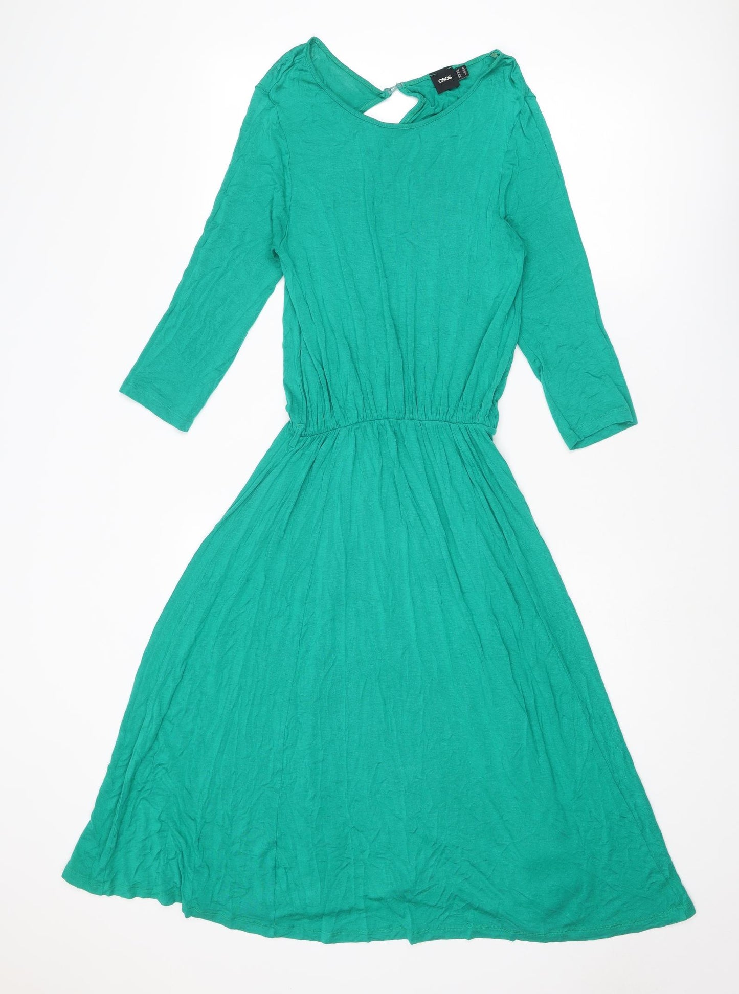 ASOS Womens Green Viscose Fit & Flare Size 12 Round Neck Button