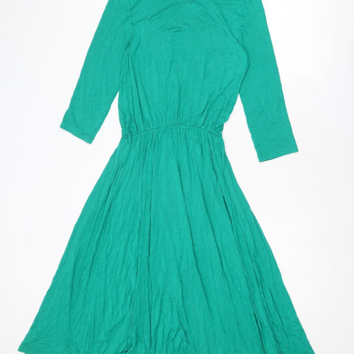 ASOS Womens Green Viscose Fit & Flare Size 12 Round Neck Button