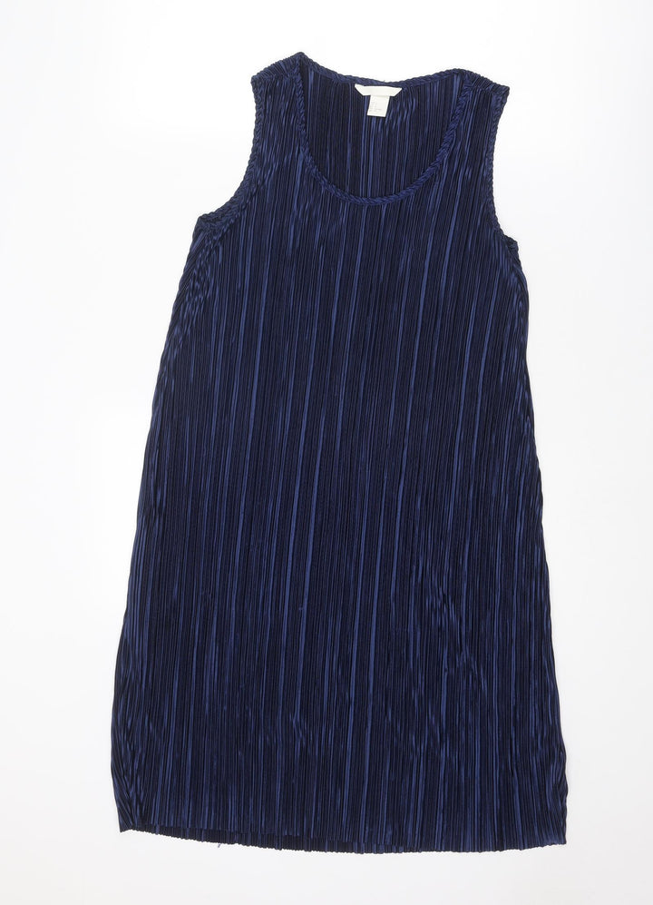 H&M Womens Blue Striped Polyester A-Line Size S Round Neck Pullover