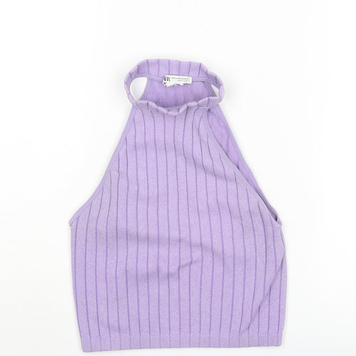 Zara Womens Purple Polyester Basic Tank Size XS Halter