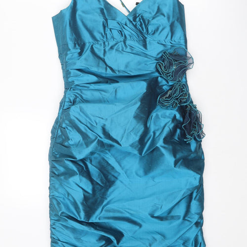 Linea Raffaelli Womens Blue Viscose A-Line Size 8 Halter Zip