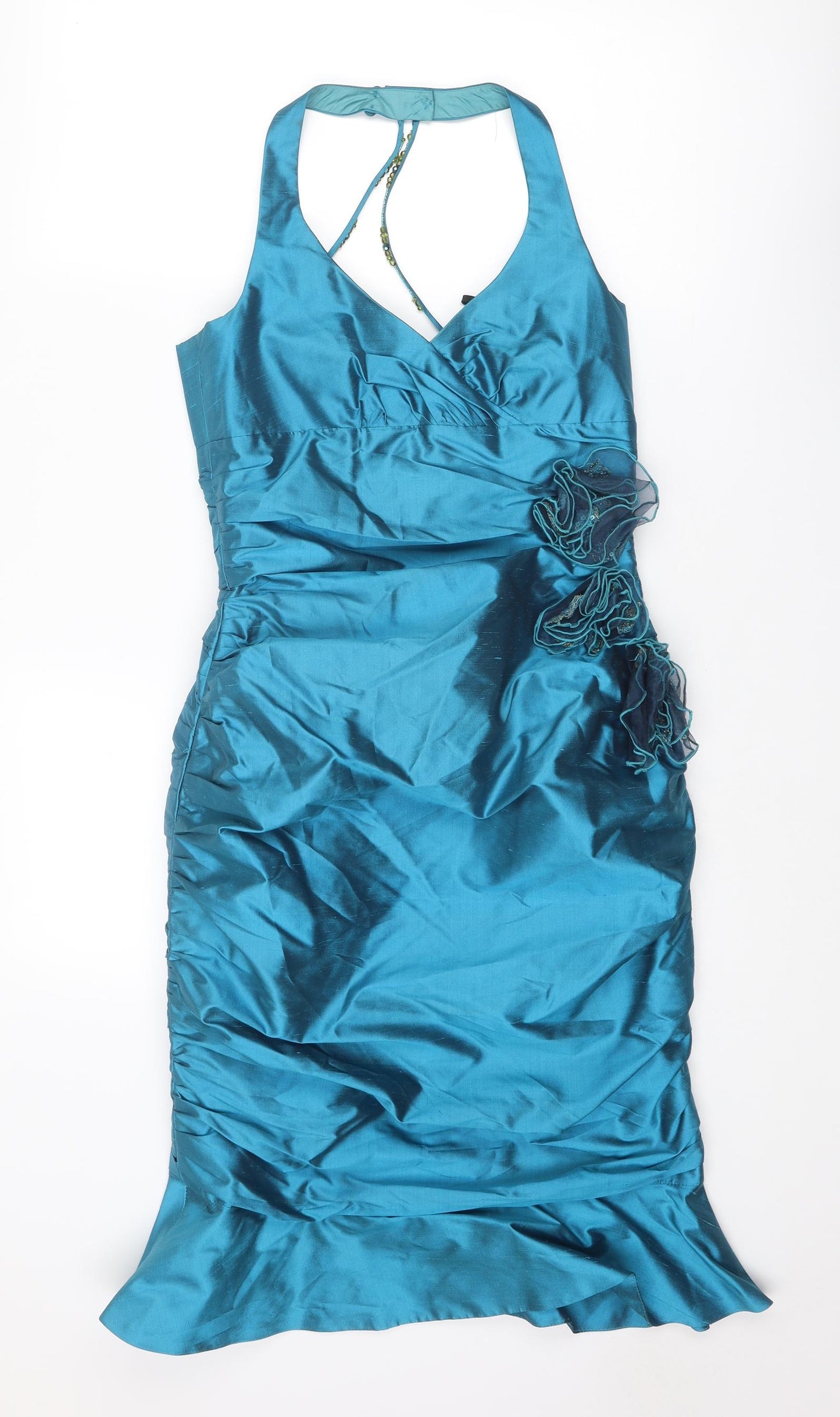 Linea Raffaelli Womens Blue Viscose A-Line Size 8 Halter Zip