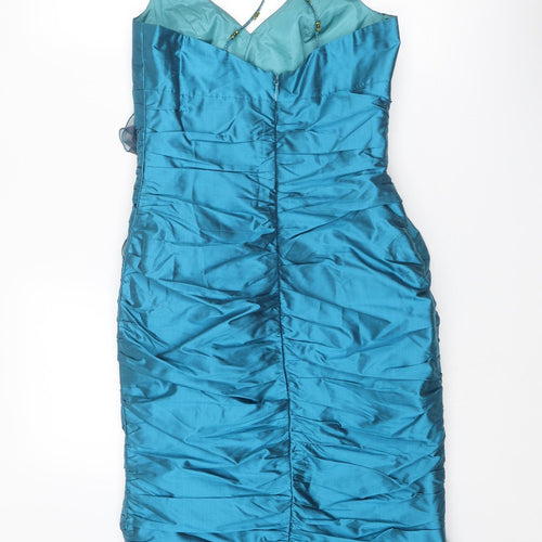 Linea Raffaelli Womens Blue Viscose A-Line Size 8 Halter Zip