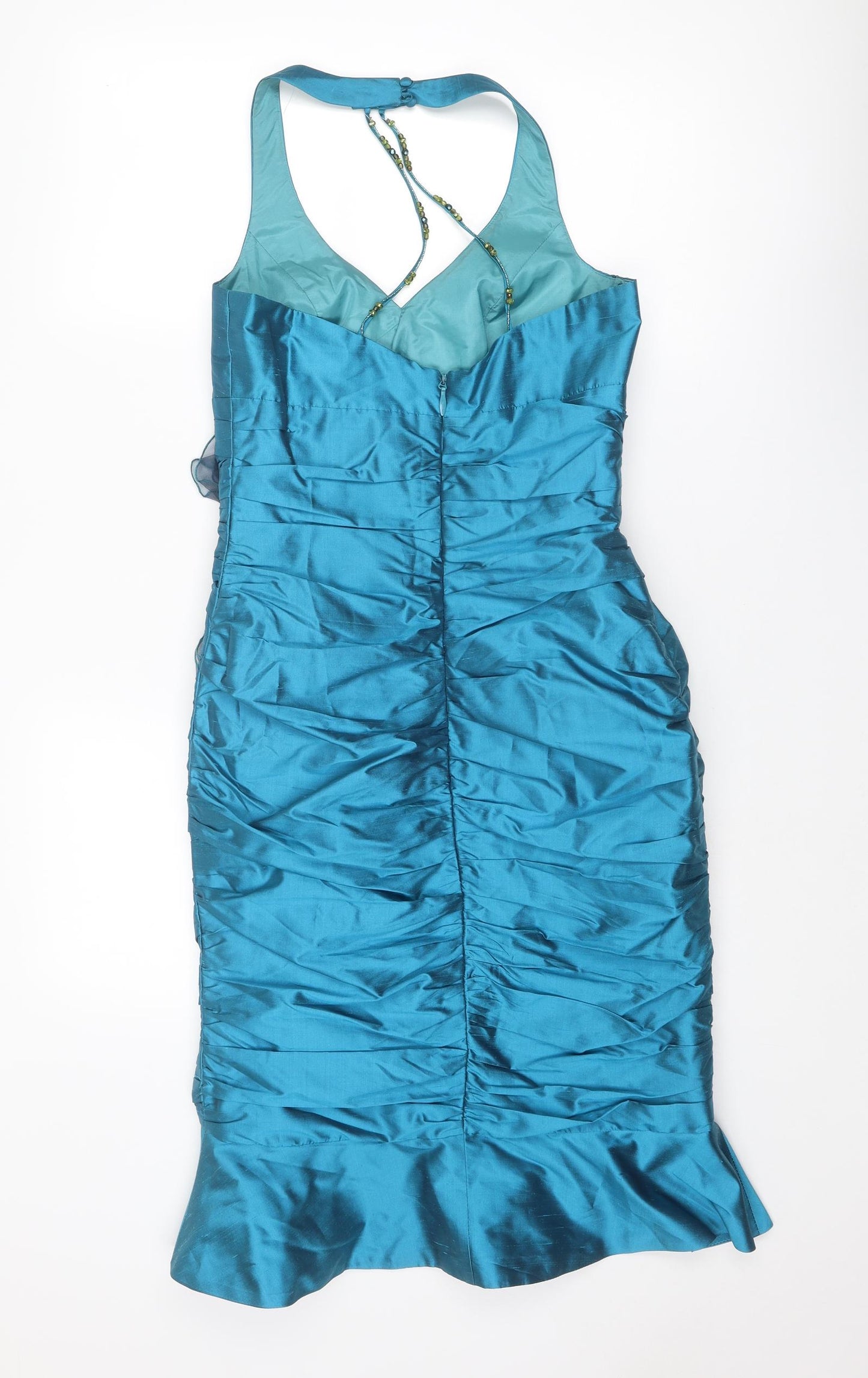 Linea Raffaelli Womens Blue Viscose A-Line Size 8 Halter Zip