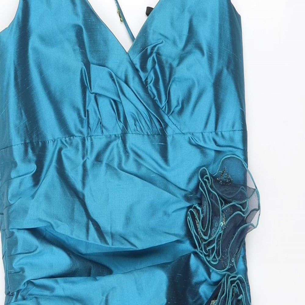 Linea Raffaelli Womens Blue Viscose A-Line Size 8 Halter Zip