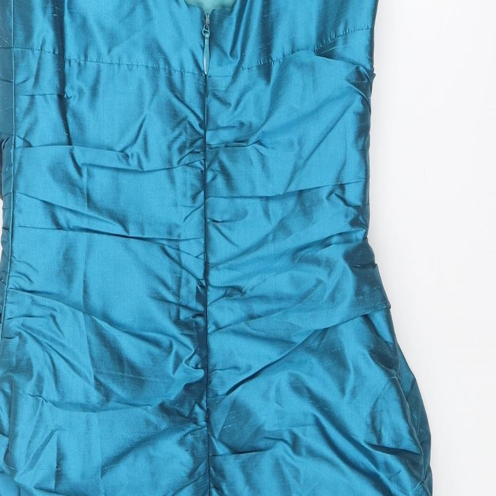 Linea Raffaelli Womens Blue Viscose A-Line Size 8 Halter Zip