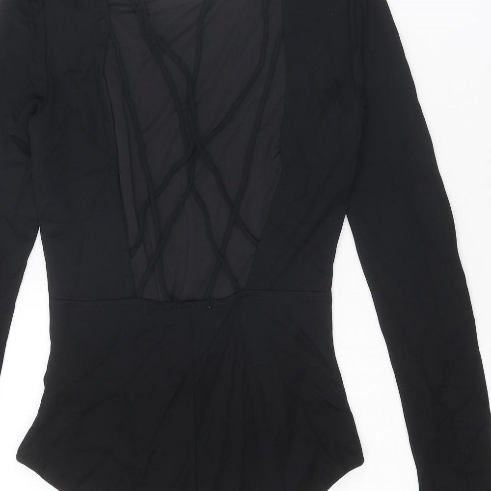 H&M Womens Black Viscose Bodysuit One-Piece Size 8 Snap - Open Back
