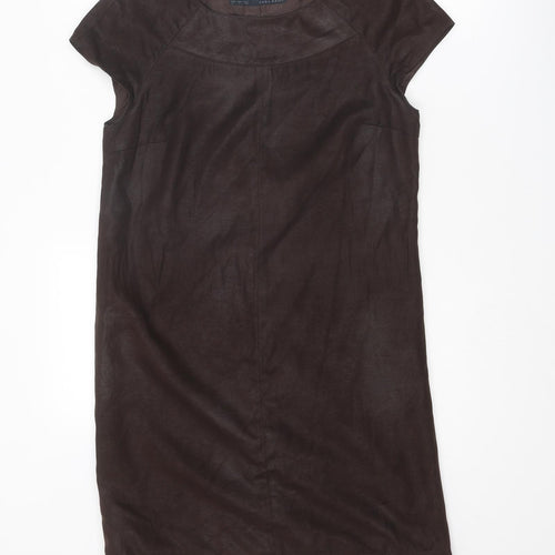 Zara Womens Brown Polyester Shift Size S Round Neck Pullover