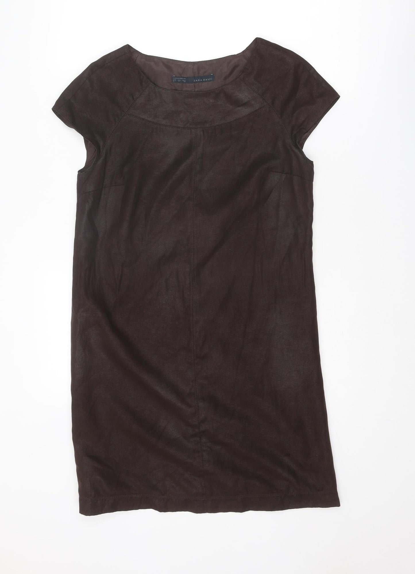 Zara Womens Brown Polyester Shift Size S Round Neck Pullover