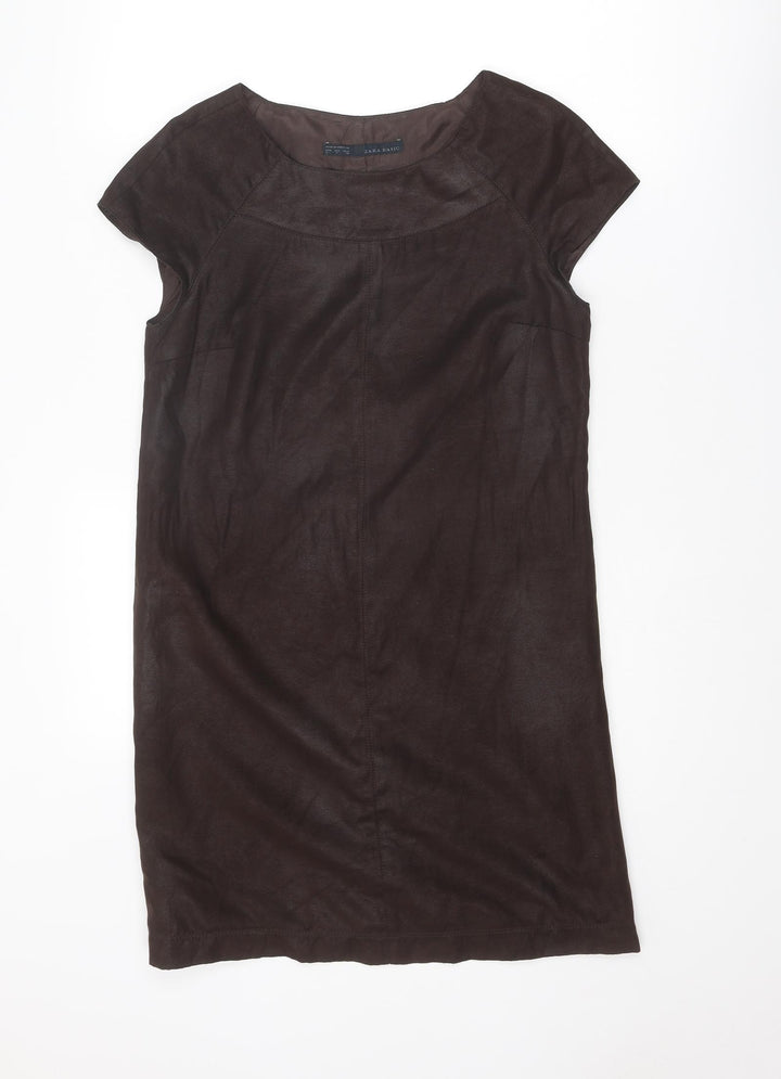 Zara Womens Brown Polyester Shift Size S Round Neck Pullover
