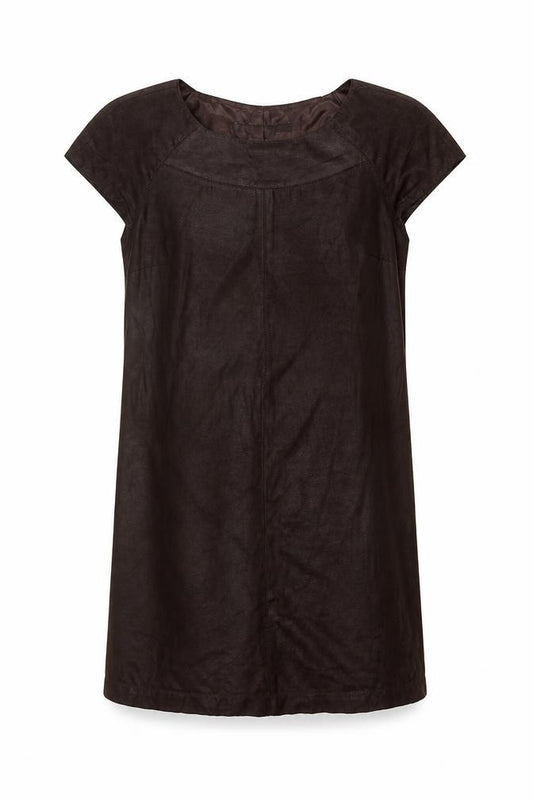 Front view of Zara women’s brown polyester shift, size S, round neck pullover