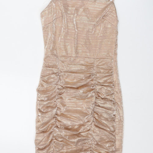 NaaNaa Womens Gold Geometric Polyester Slip Dress Size 8 Square Neck Pullover