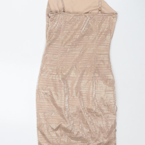 NaaNaa Womens Gold Geometric Polyester Slip Dress Size 8 Square Neck Pullover