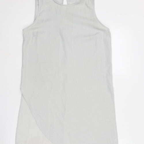 Topshop Womens Grey Polyester Basic Tank Size 10 Round Neck - Asymmetric Hem