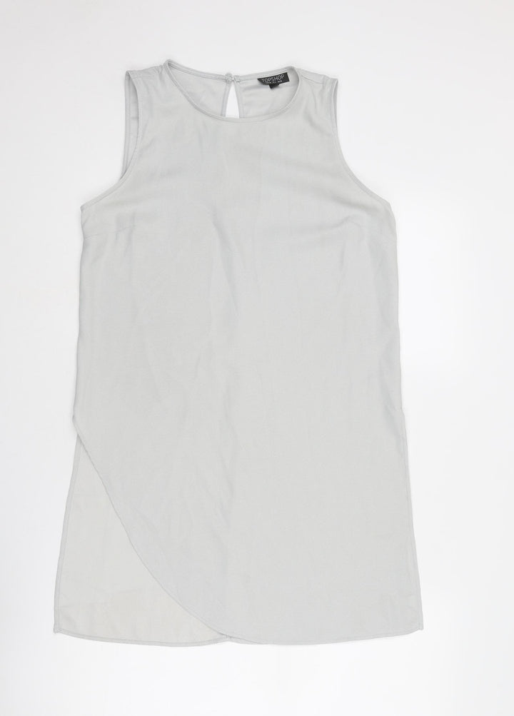 Topshop Womens Grey Polyester Basic Tank Size 10 Round Neck - Asymmetric Hem