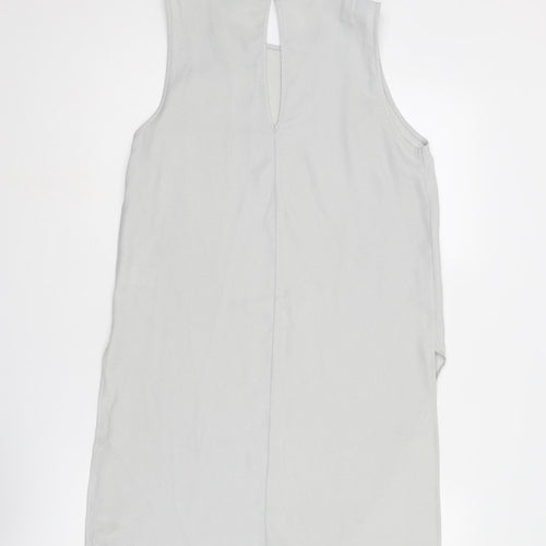 Topshop Womens Grey Polyester Basic Tank Size 10 Round Neck - Asymmetric Hem