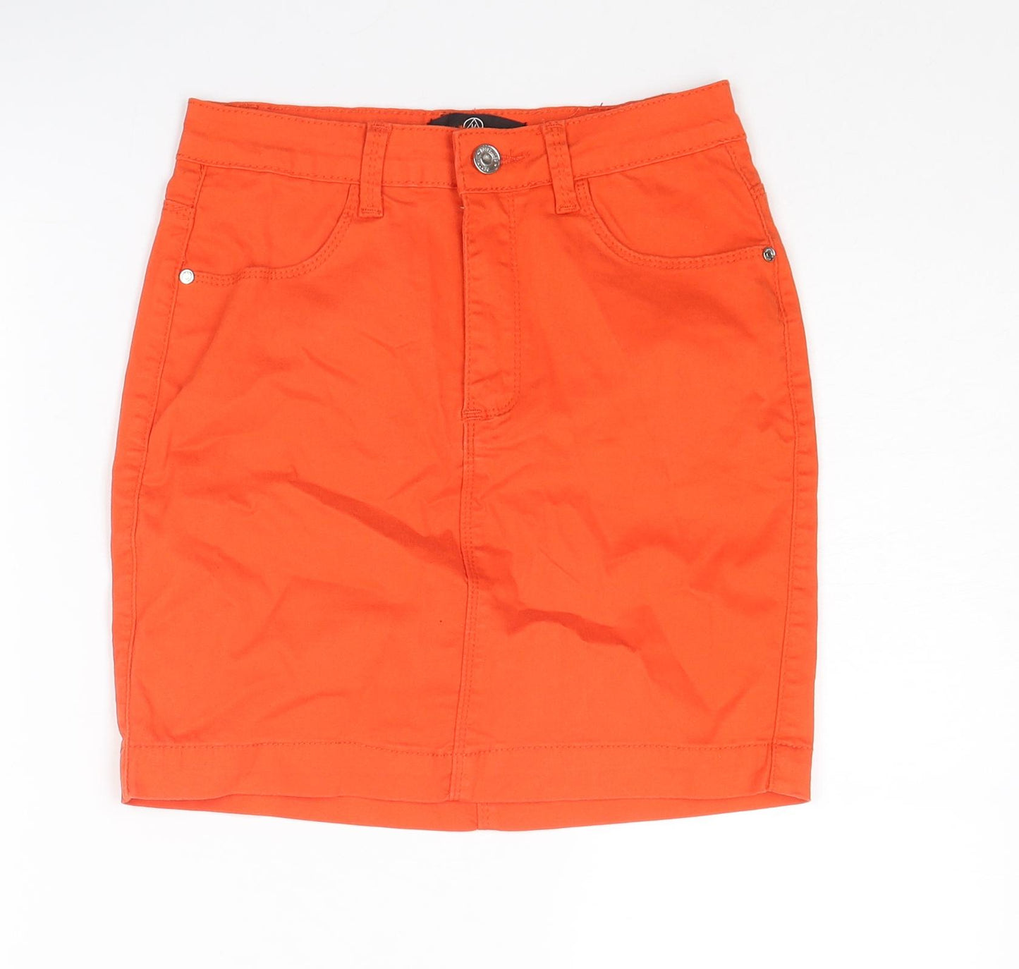 Missguided Womens Orange Cotton A-Line Skirt Size 8 Zip