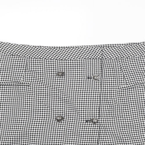 NEXT Womens Black Geometric Polyester A-Line Skirt Size 36 in Button - Houndstooth pattern