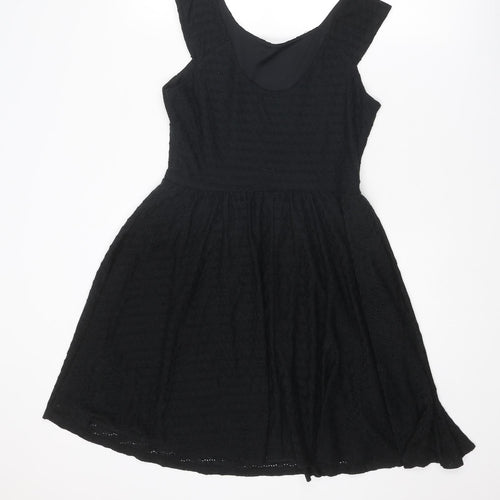 Dorothy Perkins Womens Black Geometric Polyester Fit & Flare Size 14 Round Neck Pullover