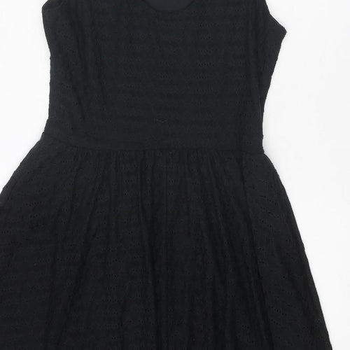 Dorothy Perkins Womens Black Geometric Polyester Fit & Flare Size 14 Round Neck Pullover