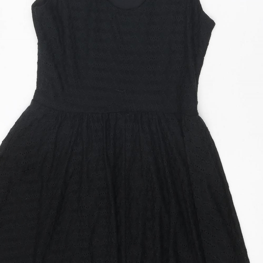 Dorothy Perkins Womens Black Geometric Polyester Fit & Flare Size 14 Round Neck Pullover