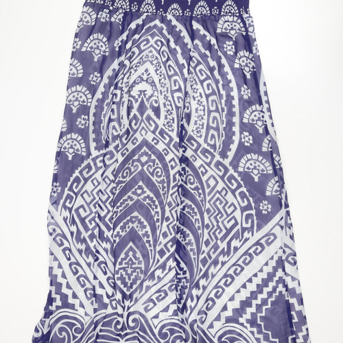 Monsoon Womens Blue Geometric Polyester Maxi Size L Off the Shoulder Pullover