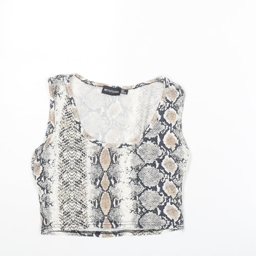 PRETTYLITTLETHING Womens Multicoloured Animal Print Viscose Cropped Tank Size 10 Scoop Neck - Snakeskin Pattern