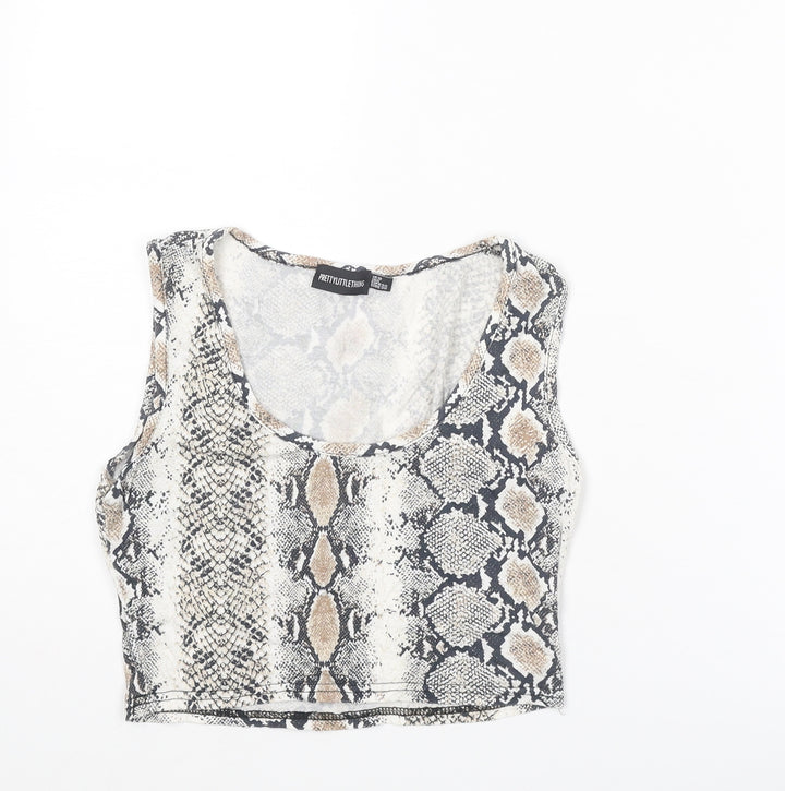 PRETTYLITTLETHING Womens Multicoloured Animal Print Viscose Cropped Tank Size 10 Scoop Neck - Snakeskin Pattern
