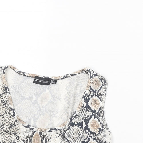 PRETTYLITTLETHING Womens Multicoloured Animal Print Viscose Cropped Tank Size 10 Scoop Neck - Snakeskin Pattern