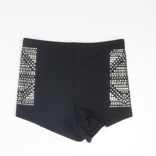 Topshop Womens Black Polyester Hot Pants Shorts Size 10 Regular Zip - Studded