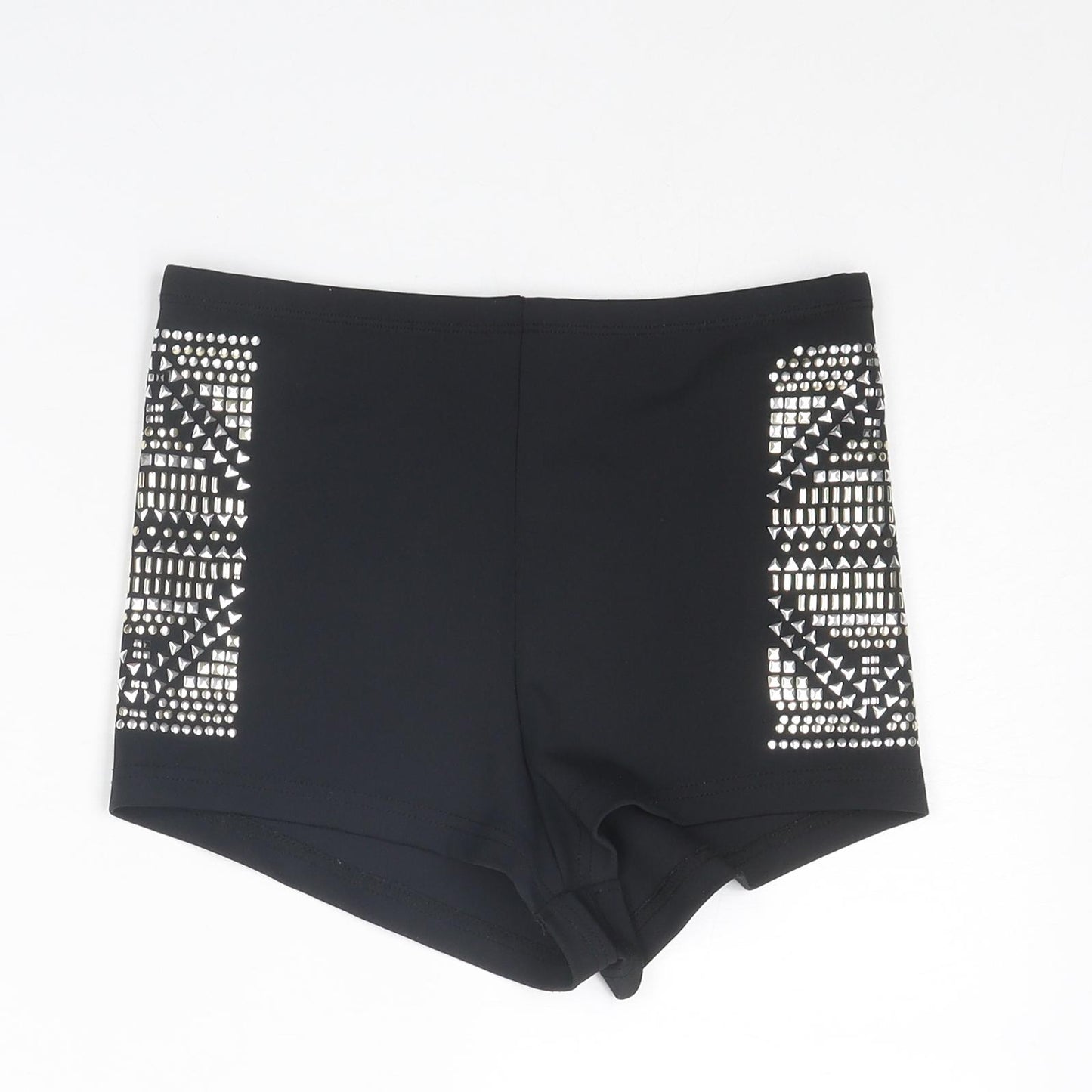 Topshop Womens Black Polyester Hot Pants Shorts Size 10 Regular Zip - Studded