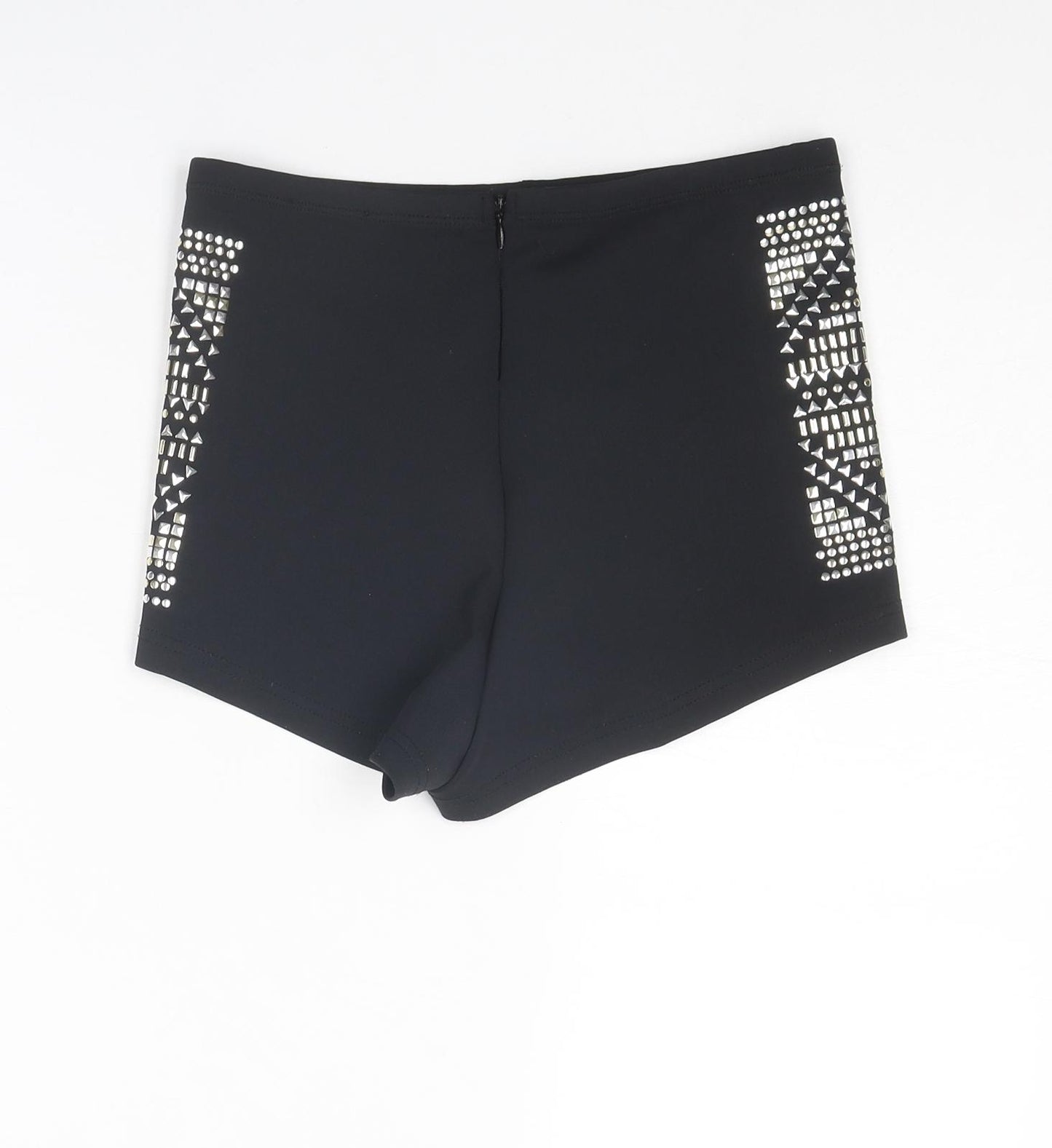 Topshop Womens Black Polyester Hot Pants Shorts Size 10 Regular Zip - Studded