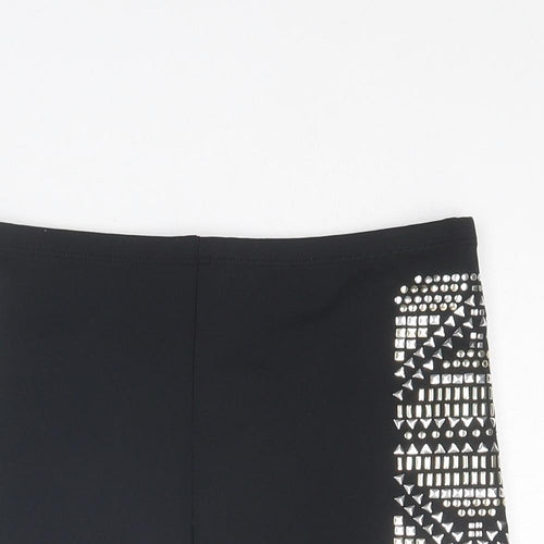 Topshop Womens Black Polyester Hot Pants Shorts Size 10 Regular Zip - Studded