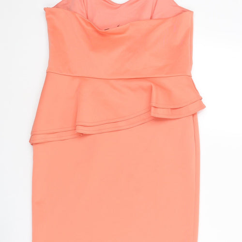 New Look Womens Orange Polyester Mini Size 16 Sweetheart Zip - Strapless Peplum