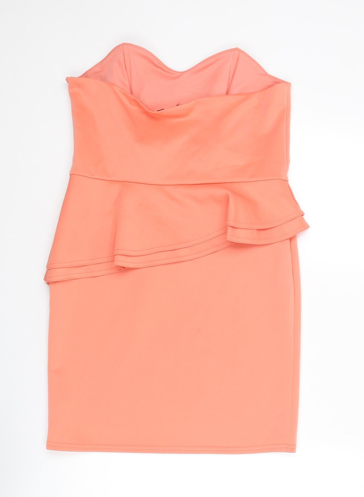 New Look Womens Orange Polyester Mini Size 16 Sweetheart Zip - Strapless Peplum