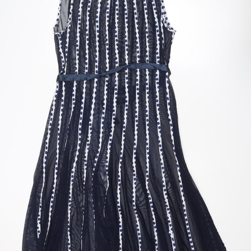 Femme Womens Blue Polka Dot Polyester Fit & Flare Size 16 Boat Neck Hook & Eye
