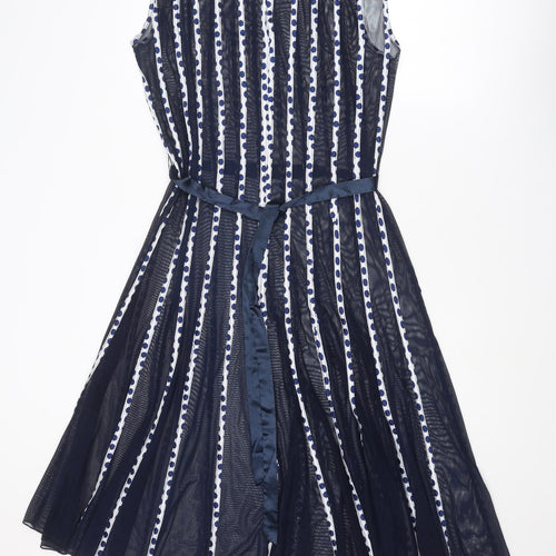 Femme Womens Blue Polka Dot Polyester Fit & Flare Size 16 Boat Neck Hook & Eye