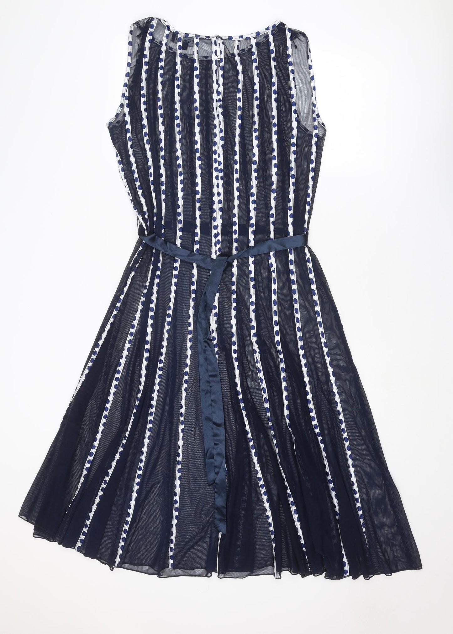 Femme Womens Blue Polka Dot Polyester Fit & Flare Size 16 Boat Neck Hook & Eye