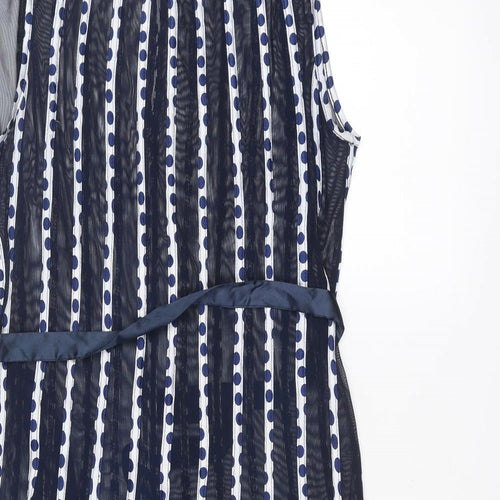 Femme Womens Blue Polka Dot Polyester Fit & Flare Size 16 Boat Neck Hook & Eye