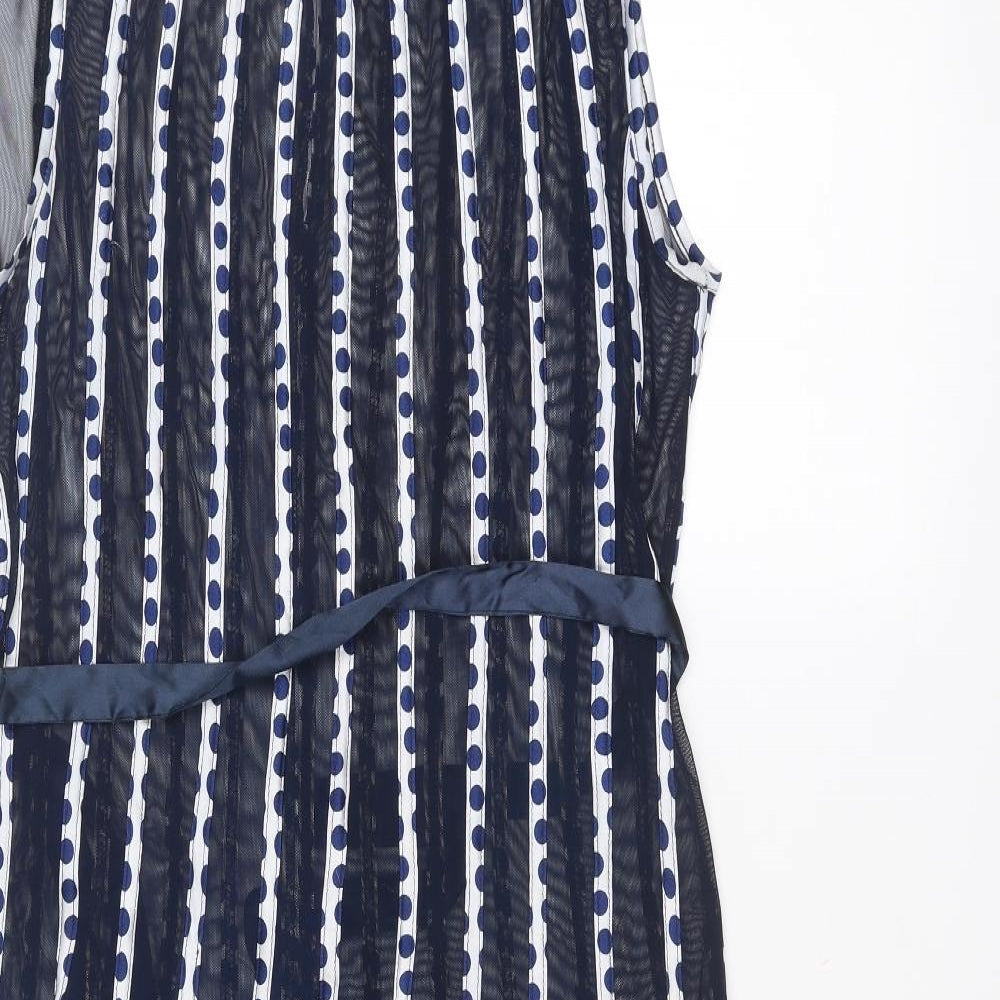 Femme Womens Blue Polka Dot Polyester Fit & Flare Size 16 Boat Neck Hook & Eye