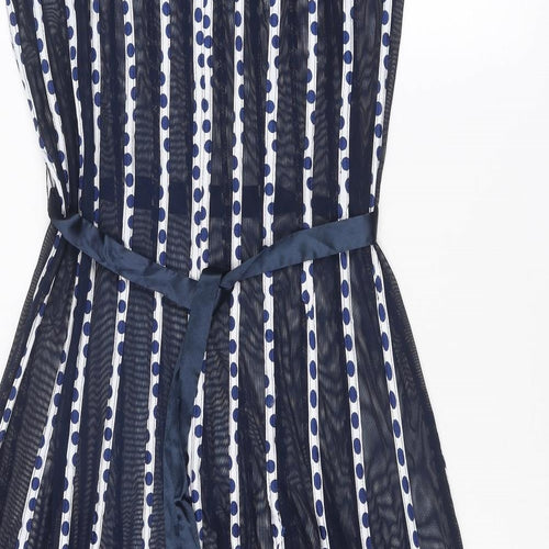 Femme Womens Blue Polka Dot Polyester Fit & Flare Size 16 Boat Neck Hook & Eye