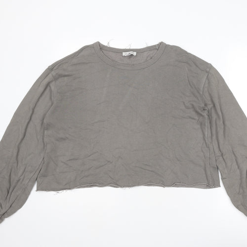 Topshop Womens Grey Cotton Pullover Sweatshirt Size 8 Pullover - Distressed look