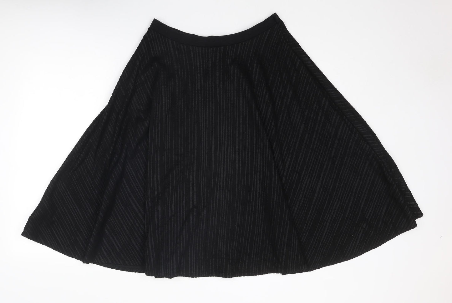 Marks and Spencer Womens Black Striped Polyester Swing Skirt Size 12