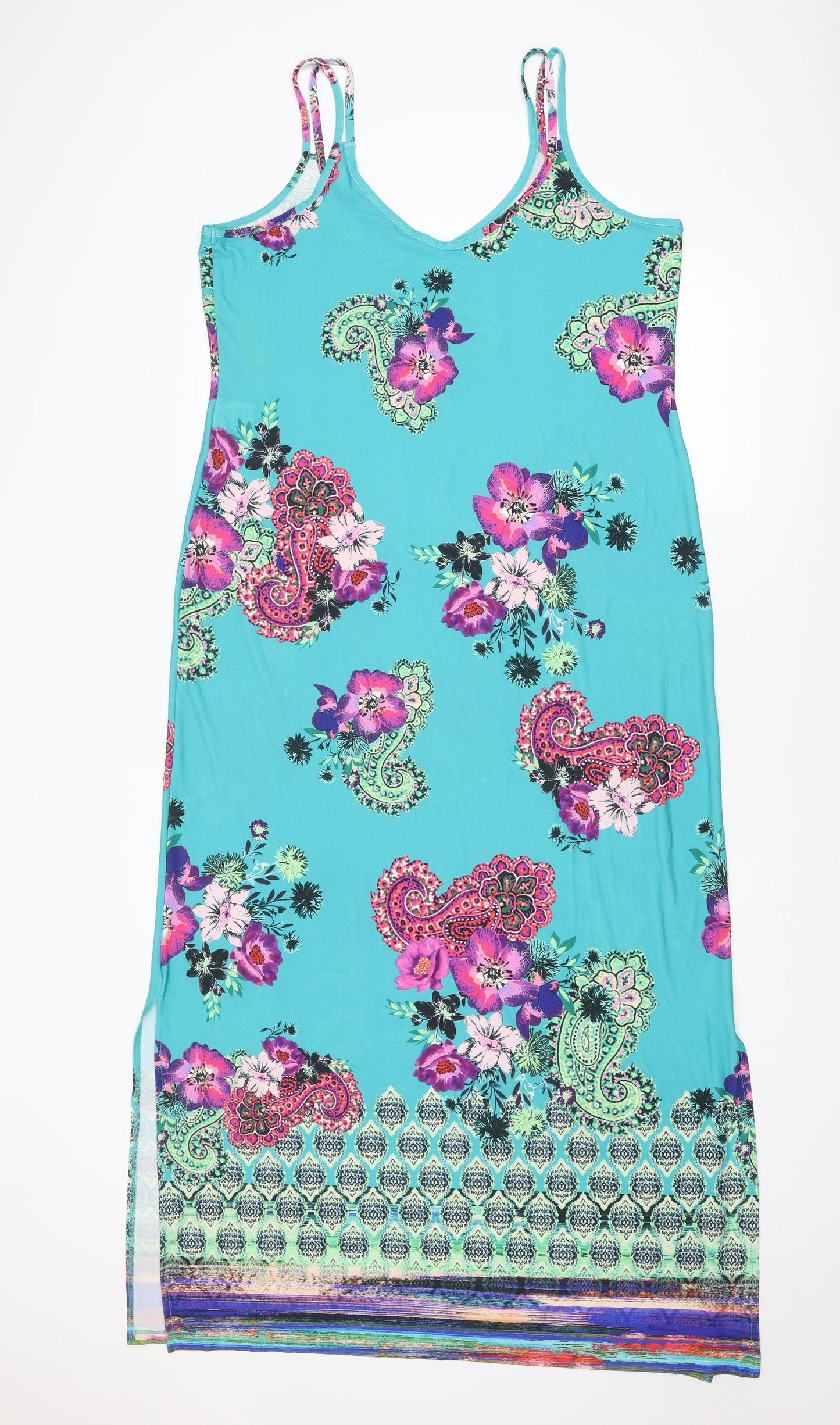 Kaleidoscope Womens Multicoloured Paisley Polyester Slip Dress Size 18 V-Neck Pullover