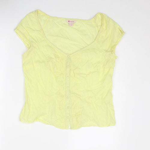 Monsoon Womens Yellow Cotton Basic T-Shirt Size 12 Round Neck