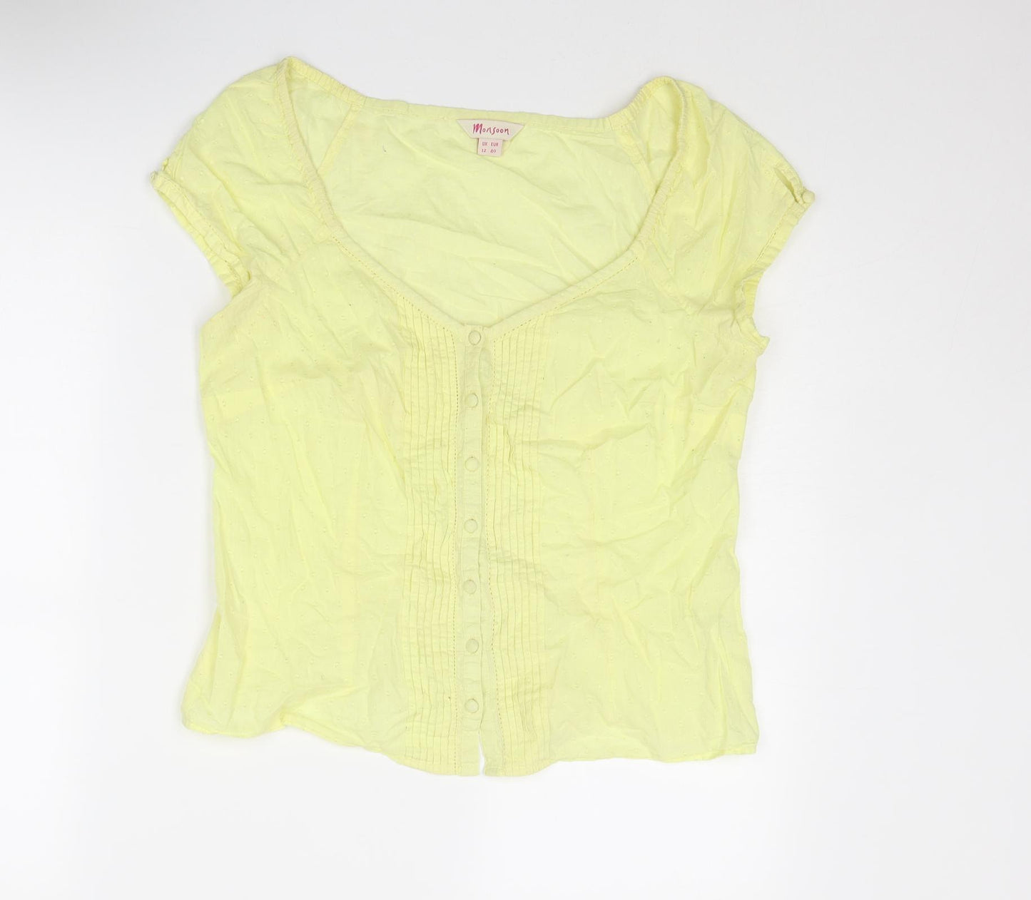 Monsoon Womens Yellow Cotton Basic T-Shirt Size 12 Round Neck