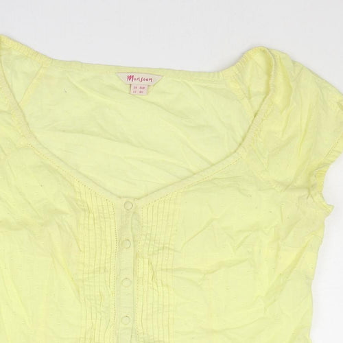 Monsoon Womens Yellow Cotton Basic T-Shirt Size 12 Round Neck