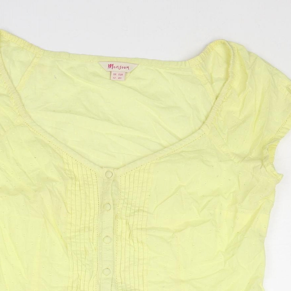 Monsoon Womens Yellow Cotton Basic T-Shirt Size 12 Round Neck