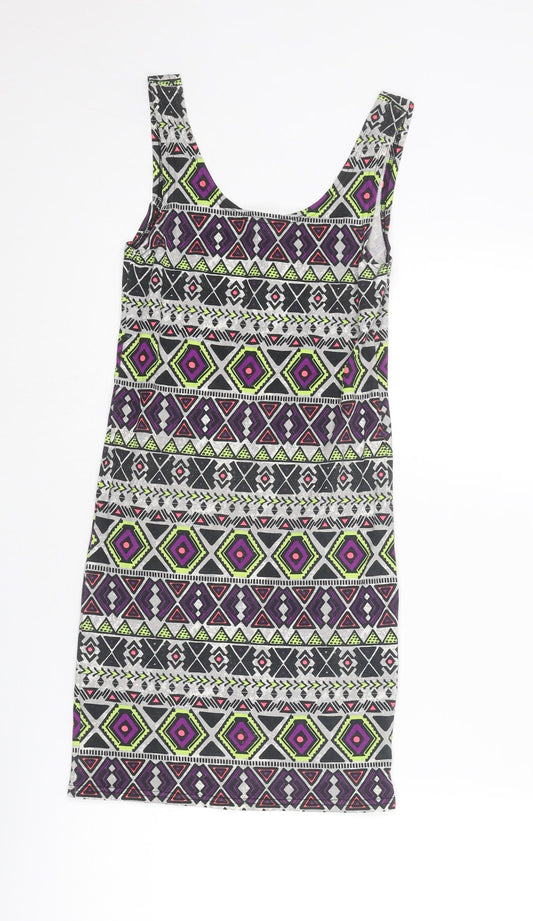 Divided by H&M Womens Multicoloured Geometric Cotton Tank Dress Size XS Scoop Neck Pullover