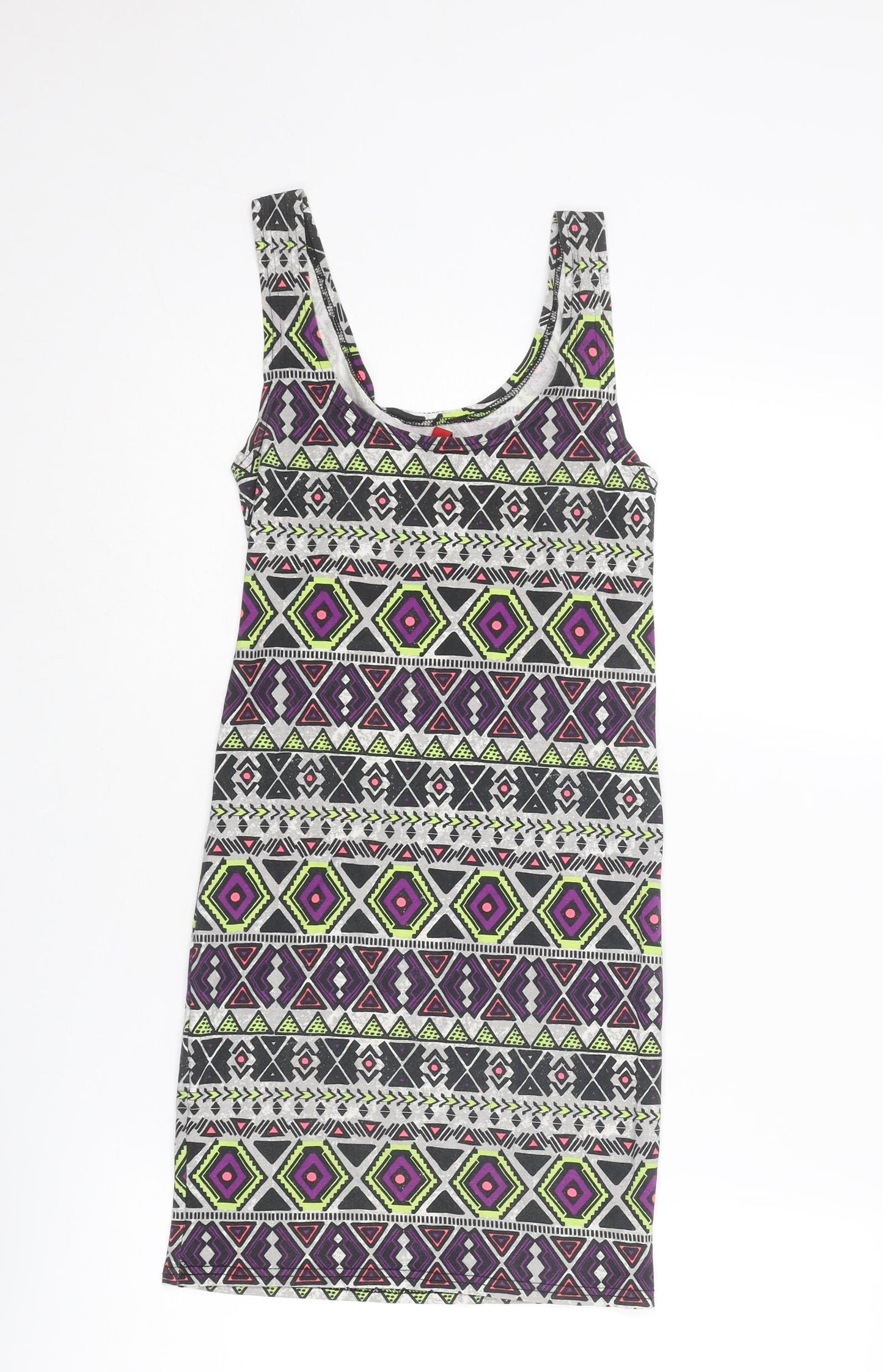 Divided by H&M Womens Multicoloured Geometric Cotton Tank Dress Size XS Scoop Neck Pullover